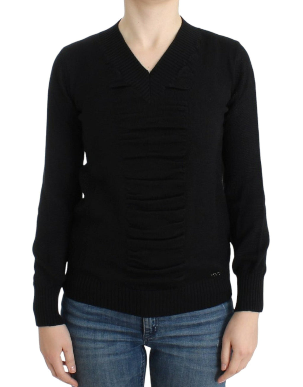 Black V-neck wool sweater - X excelência