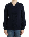Dark blue V-neck wool sweater - X excelência