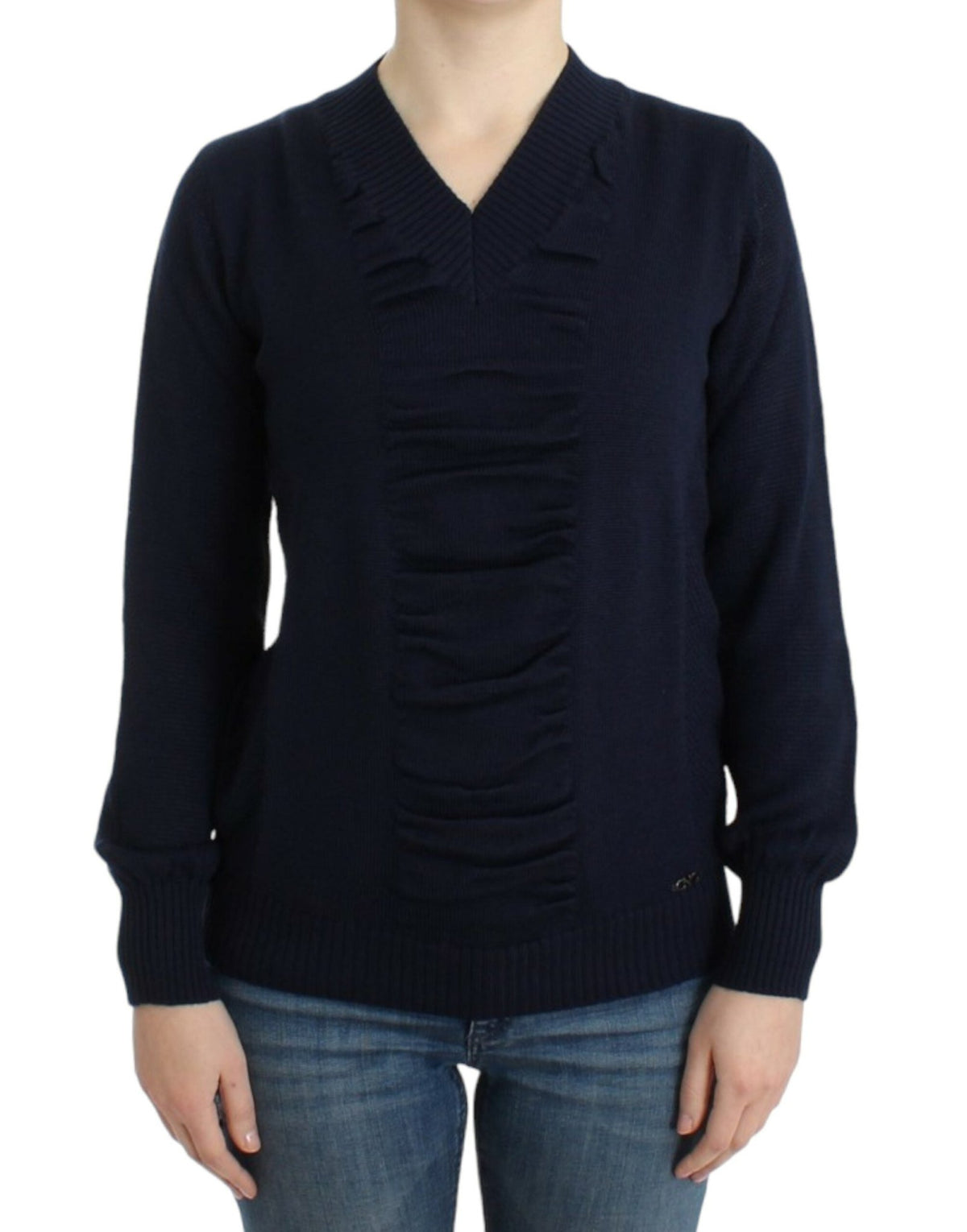 Dark blue V-neck wool sweater - X excelência