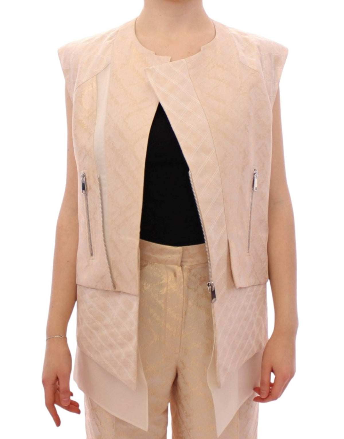 Beige brocade sleeveless jacket - X excelência