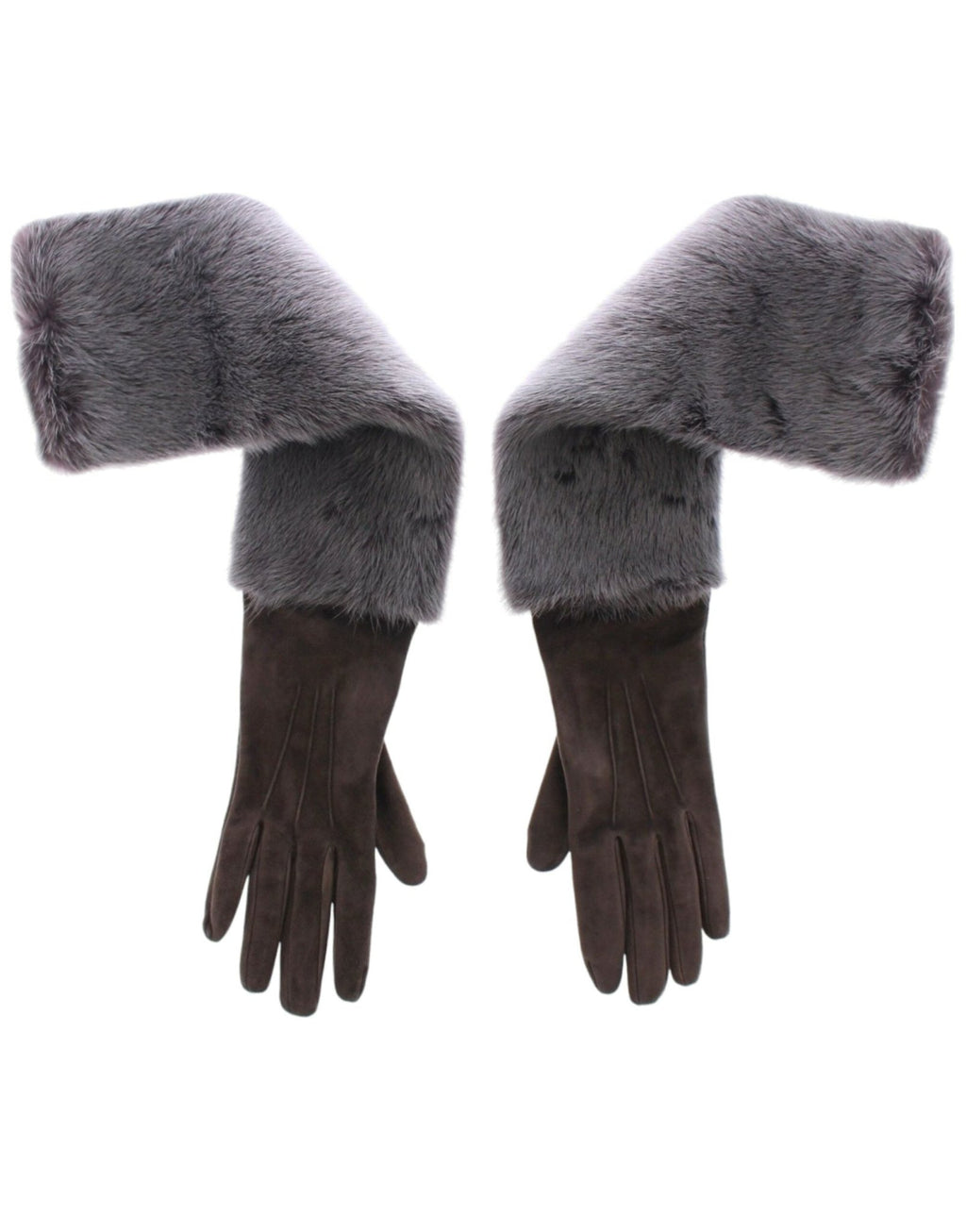 Gray Mink Fur Lambskin Suede Leather Gloves - X excelência