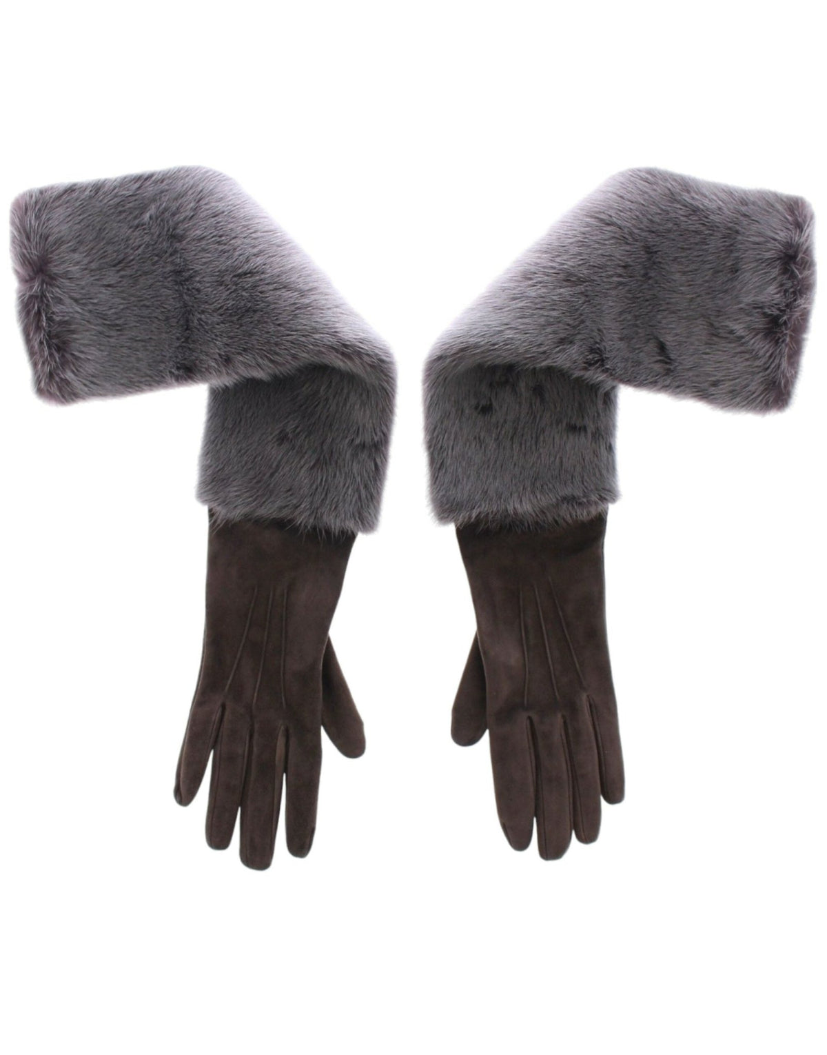 Gray Mink Fur Lambskin Suede Leather Gloves - X excelência