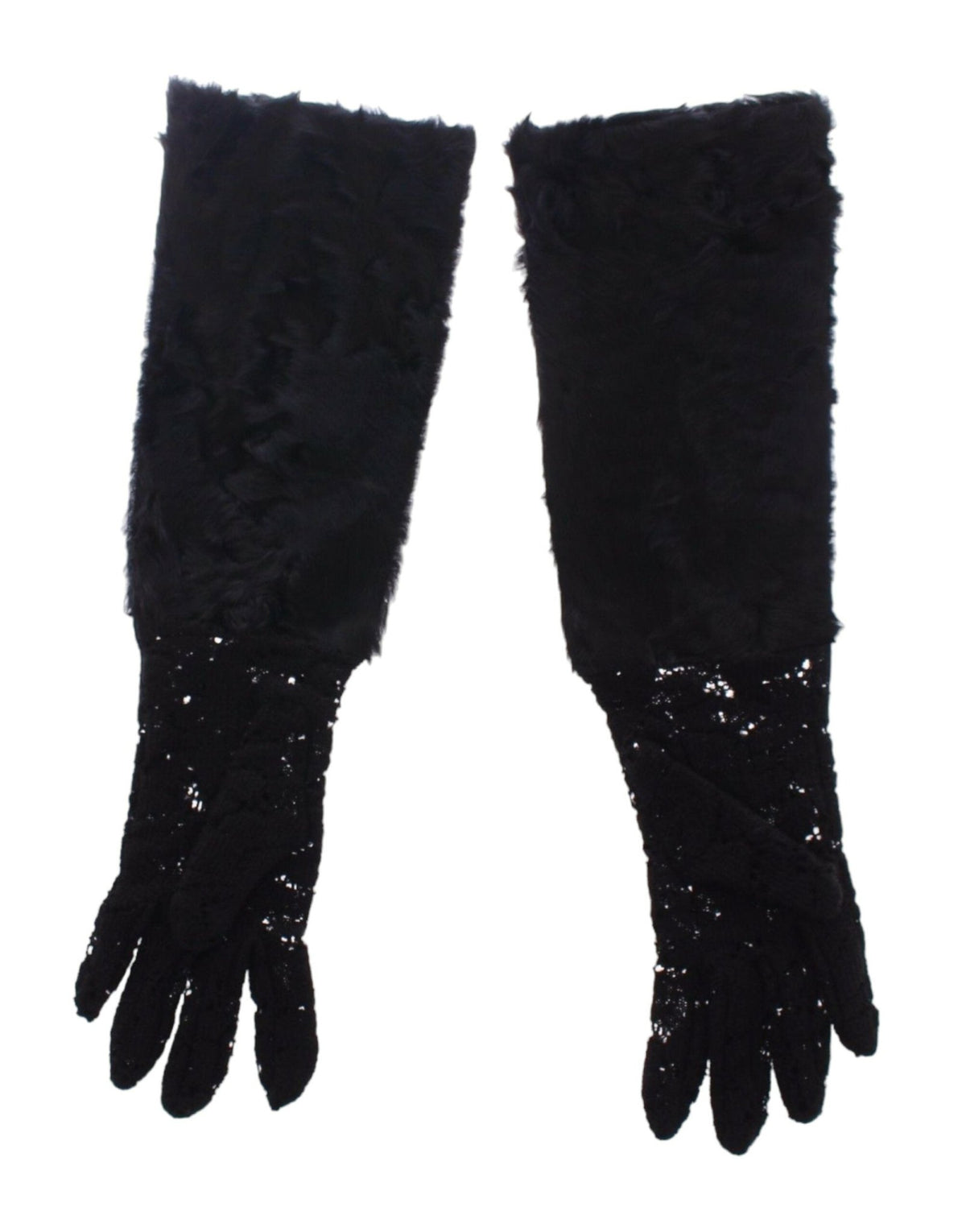 Black Lace Wool Lambskin Fur Elbow Gloves - X excelência
