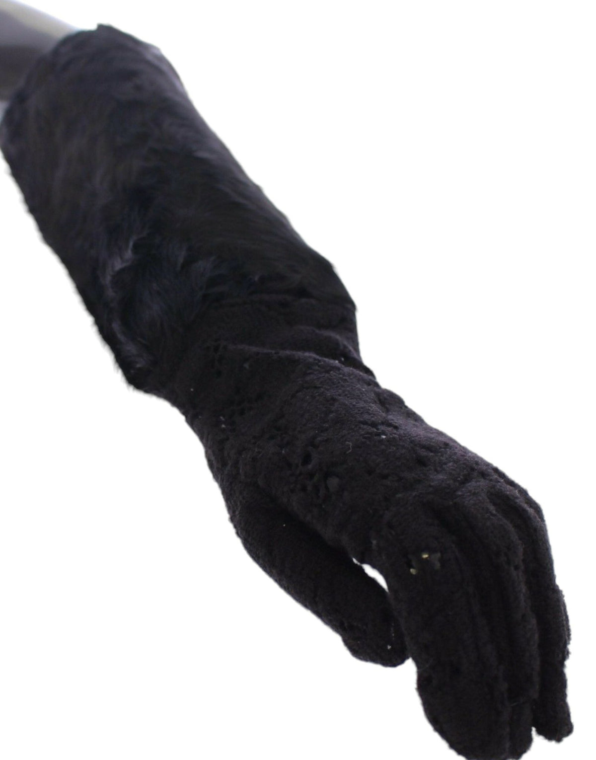 Black Lace Wool Lambskin Fur Elbow Gloves - X excelência
