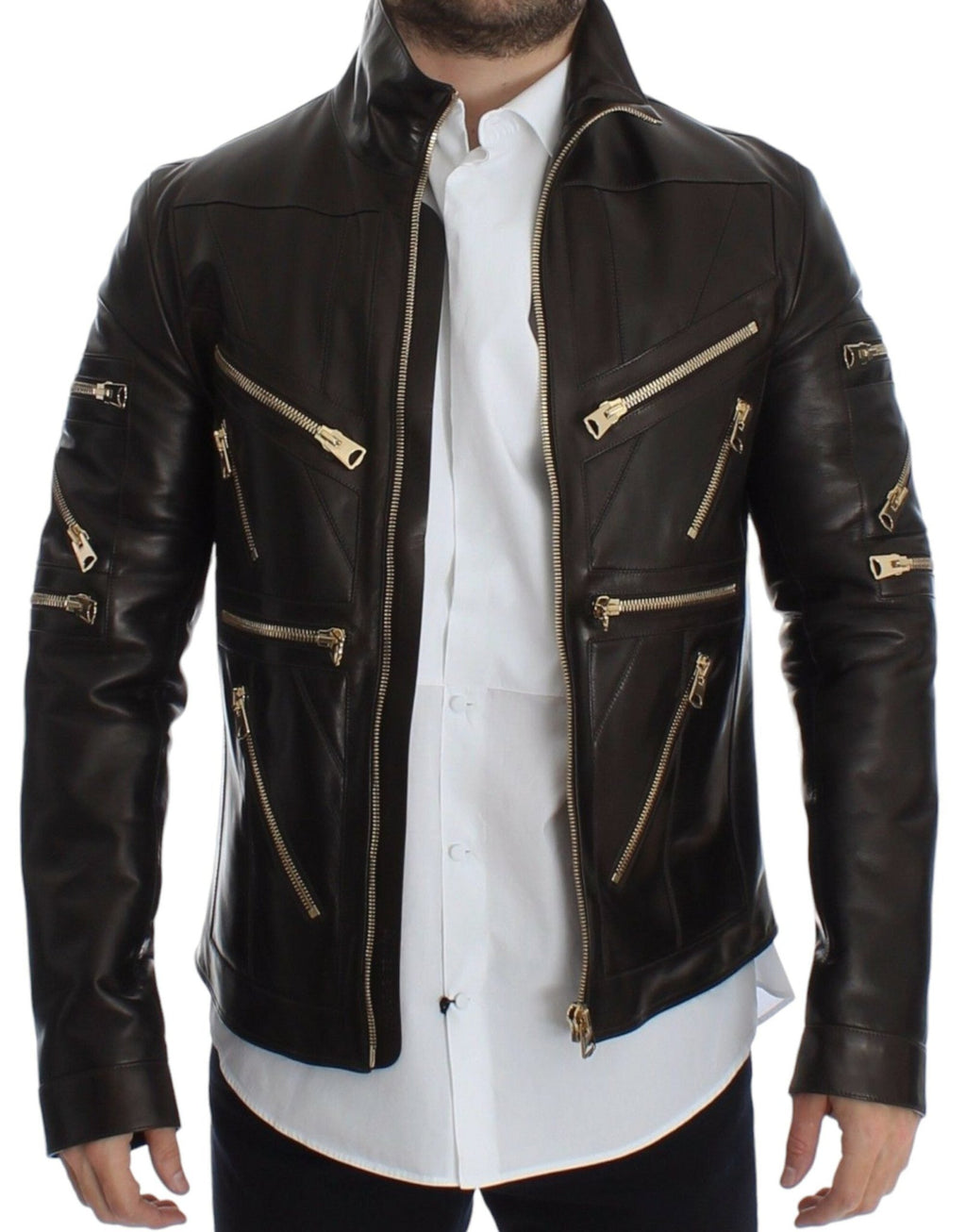 Brown Lambskin Leather Zipper Jacket - X excelência