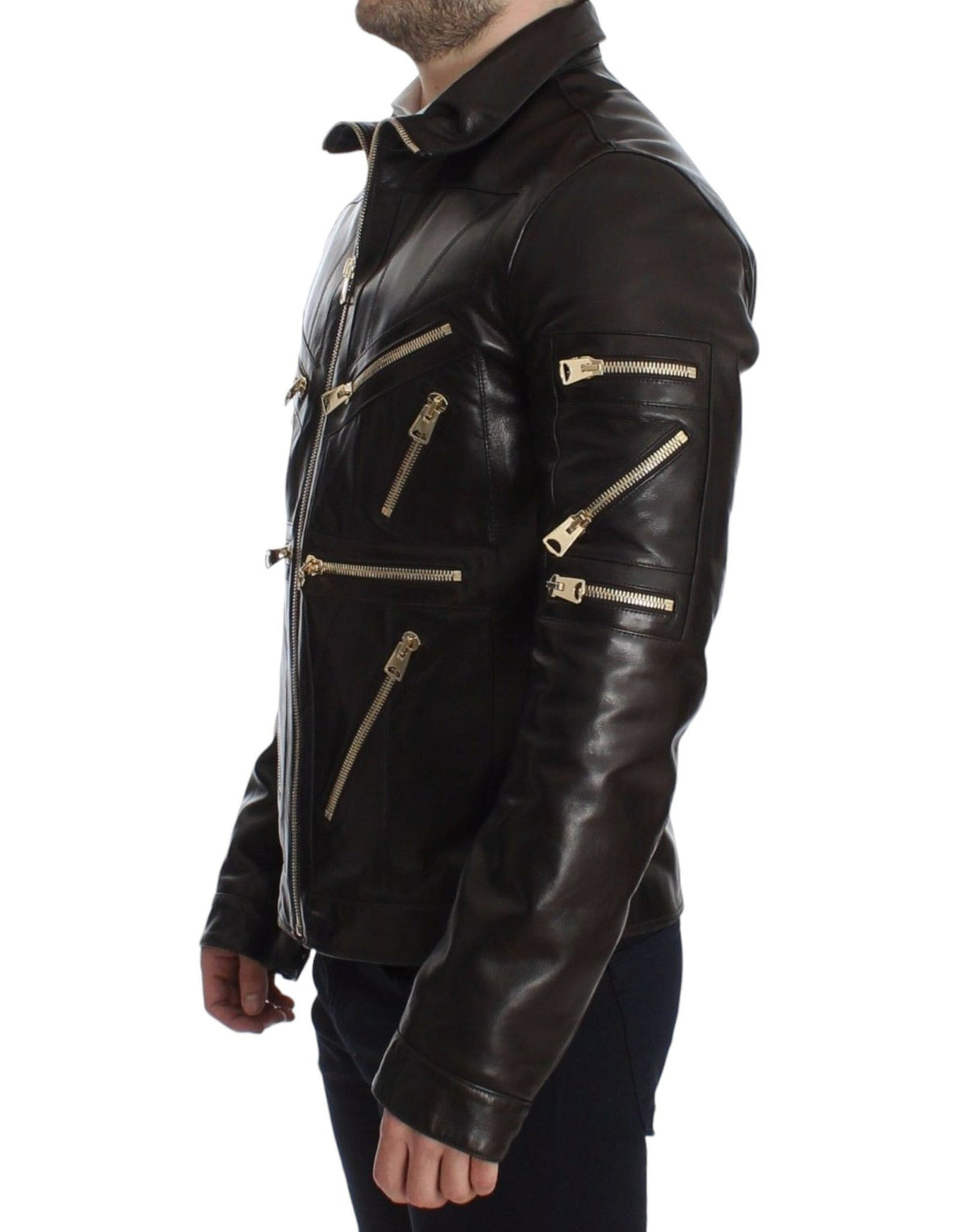 Brown Lambskin Leather Zipper Jacket - X excelência