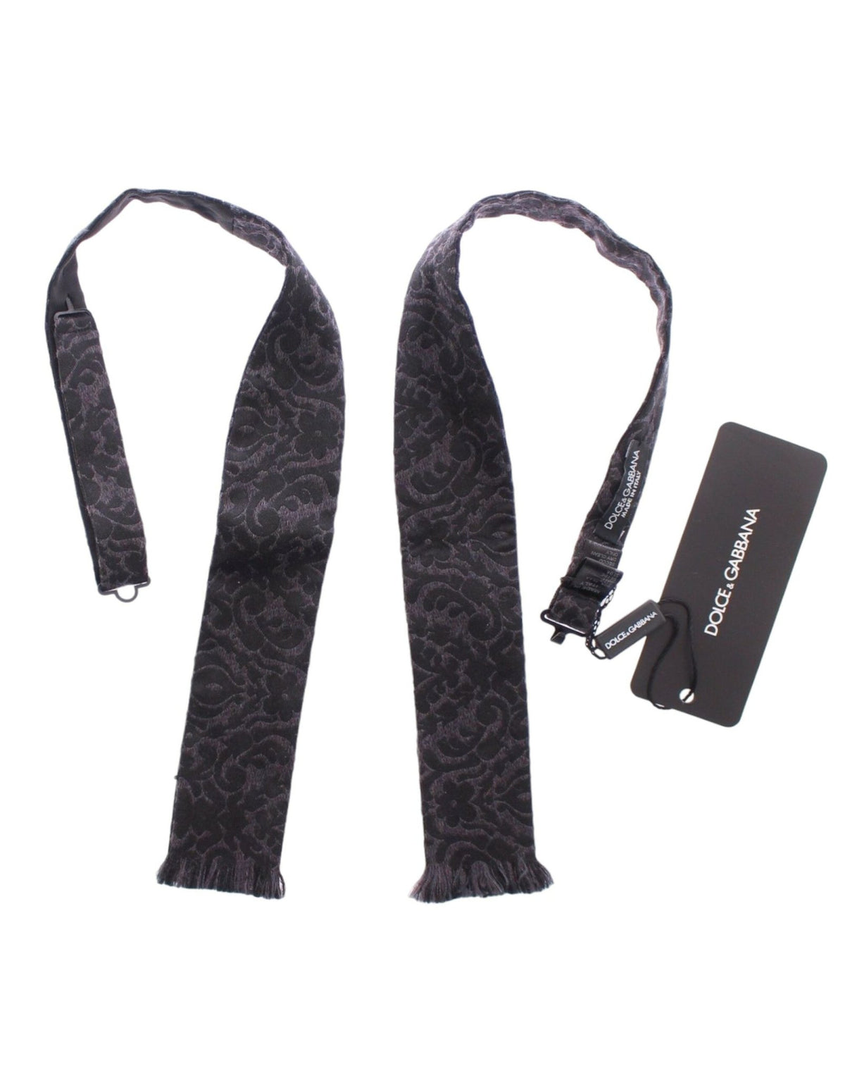 Dark Gray Wool Silk Brand Baroque Paisley Bow Tie Men - X excelência