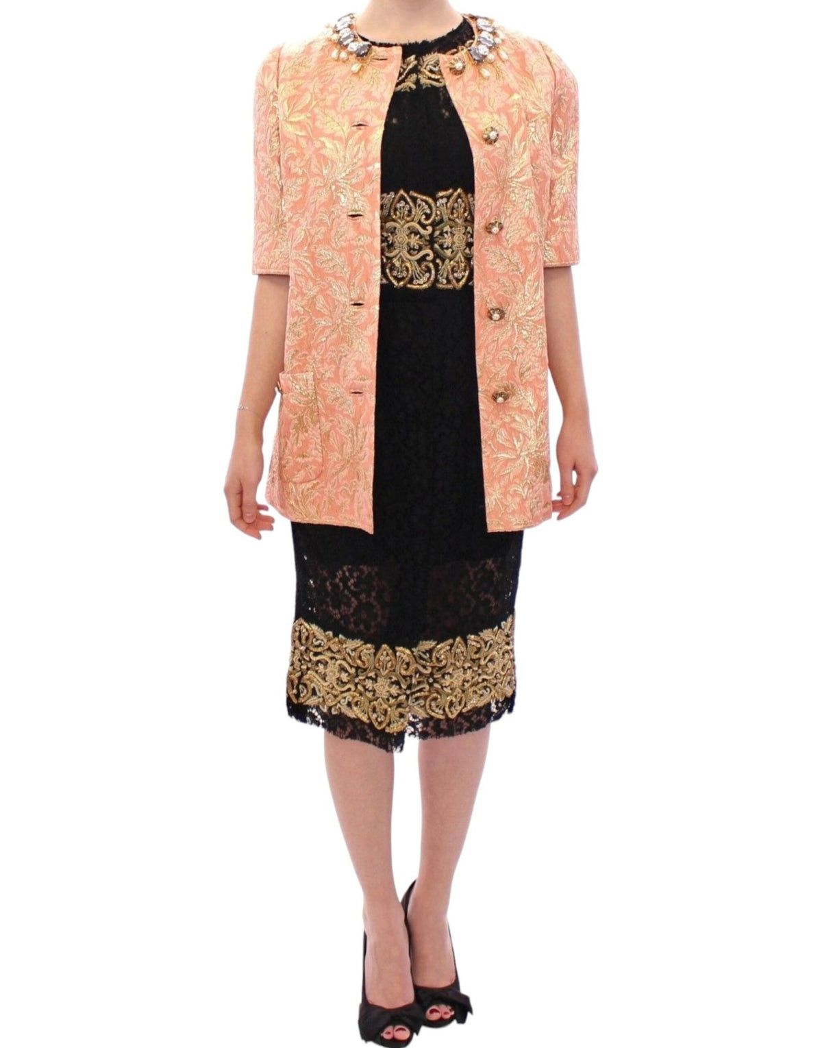 Pink Silk Brocade Crystal Jacket Coat - X excelência