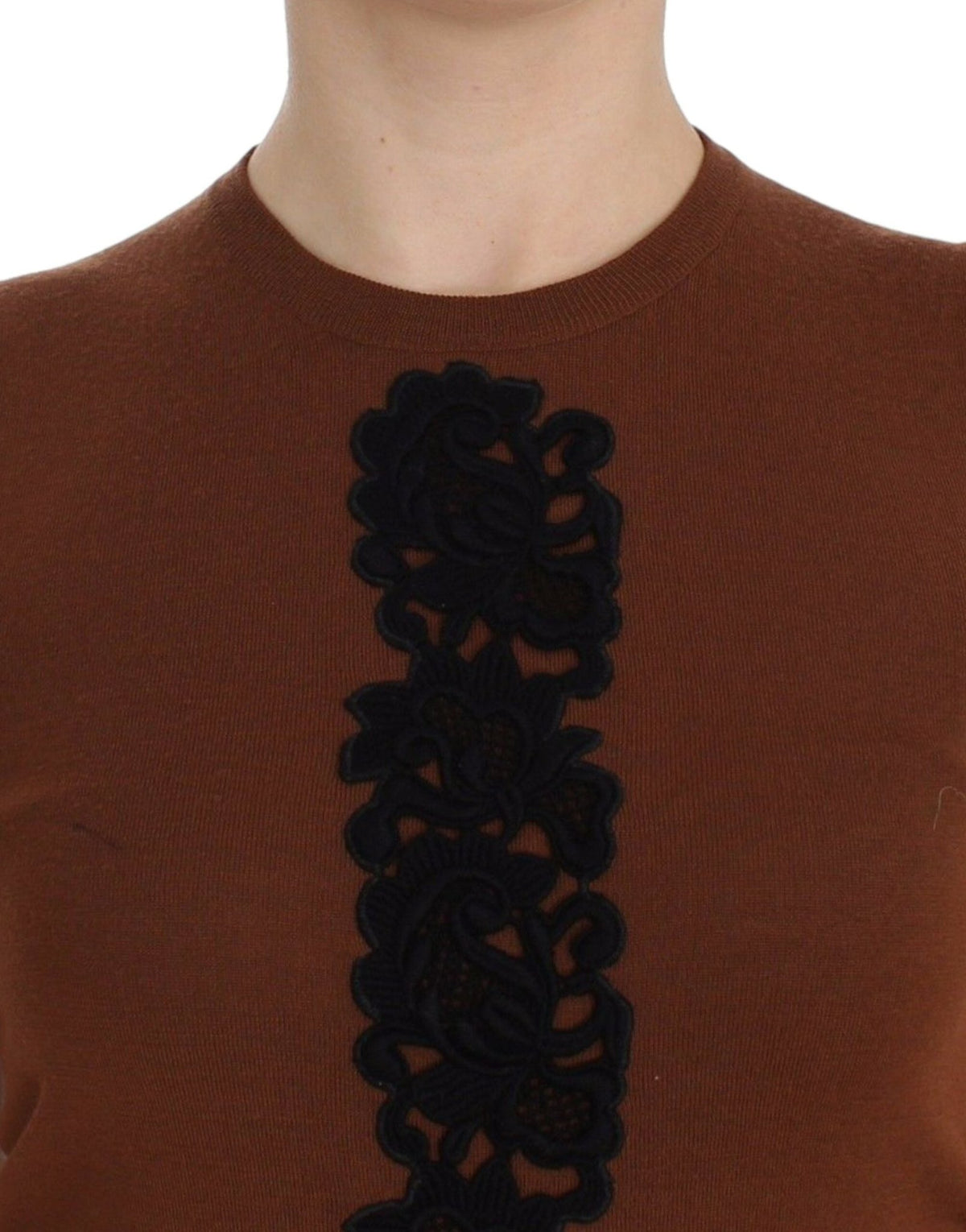 Brown Wool Black Lace Vest Sweater Top - X excelência