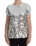 Silver Sequined Crewneck Blouse T-shirt Top - X excelência