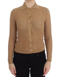 Beige Knitted Cotton Polo Cardigan Sweater - X excelência
