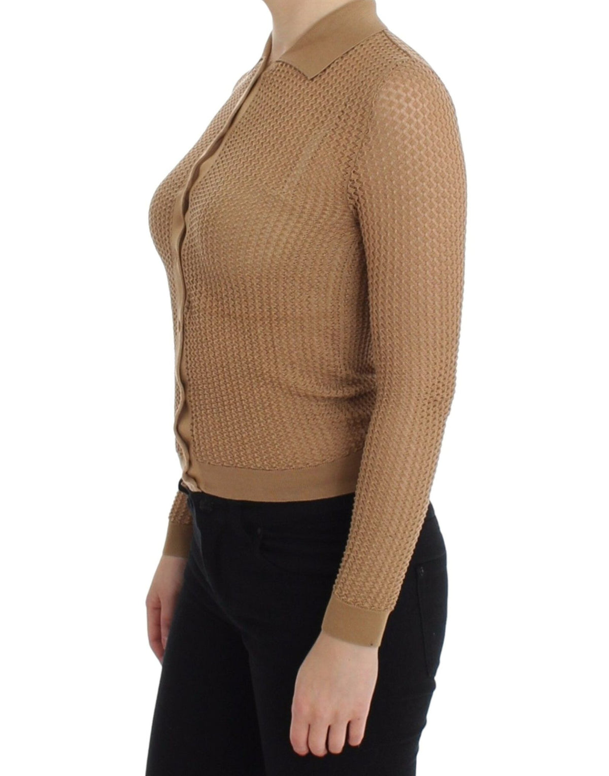 Beige Knitted Cotton Polo Cardigan Sweater - X excelência