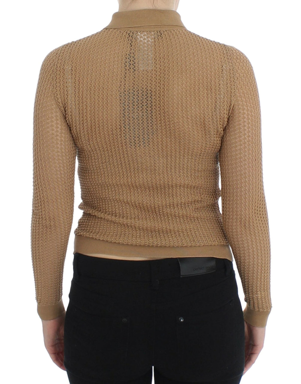 Beige Knitted Cotton Polo Cardigan Sweater - X excelência