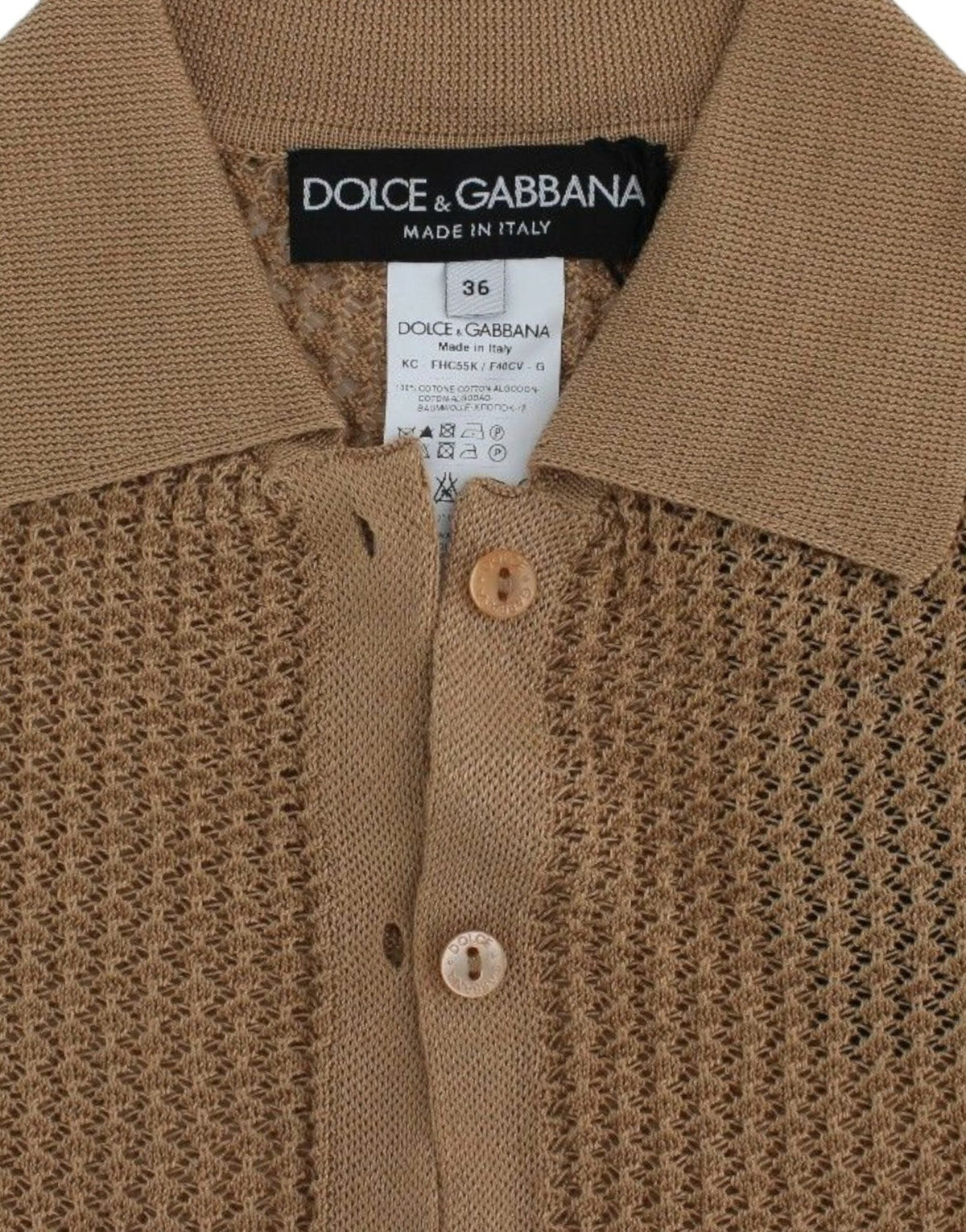Beige Knitted Cotton Polo Cardigan Sweater - X excelência