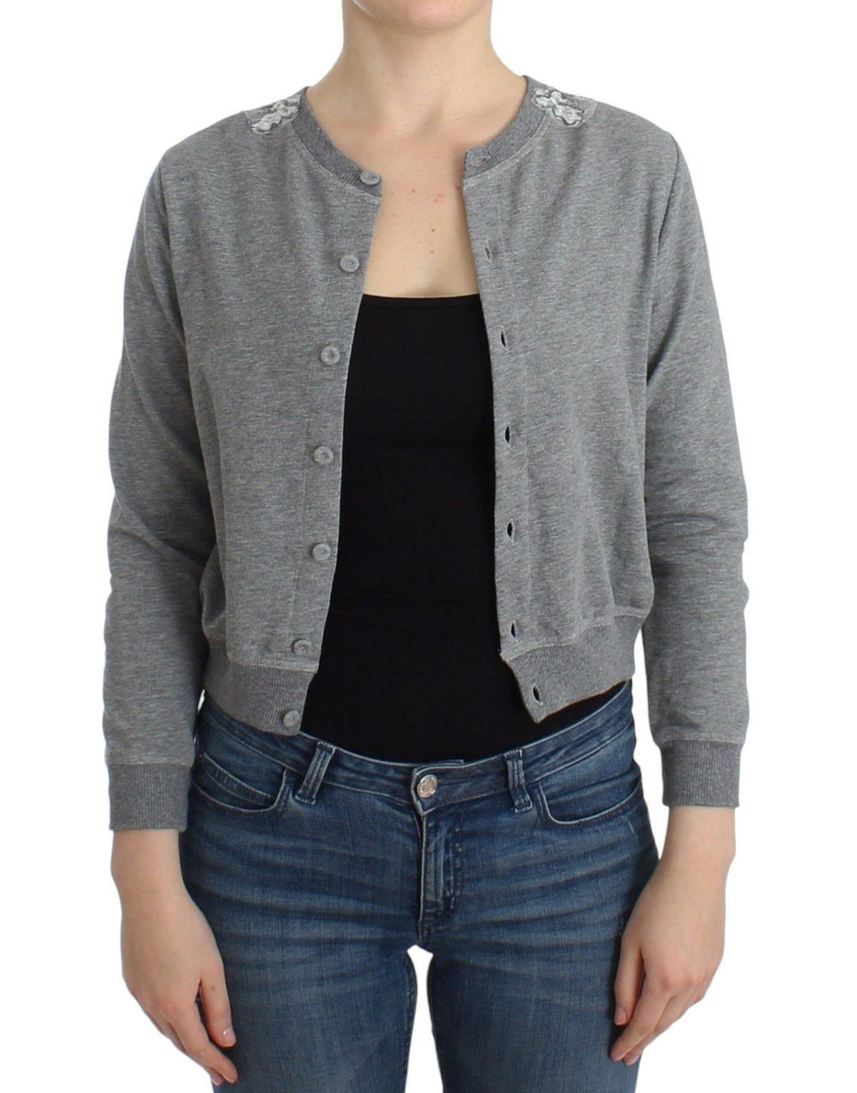 Lingerie Gray Lace Sweater Cardigan Top - X excelência