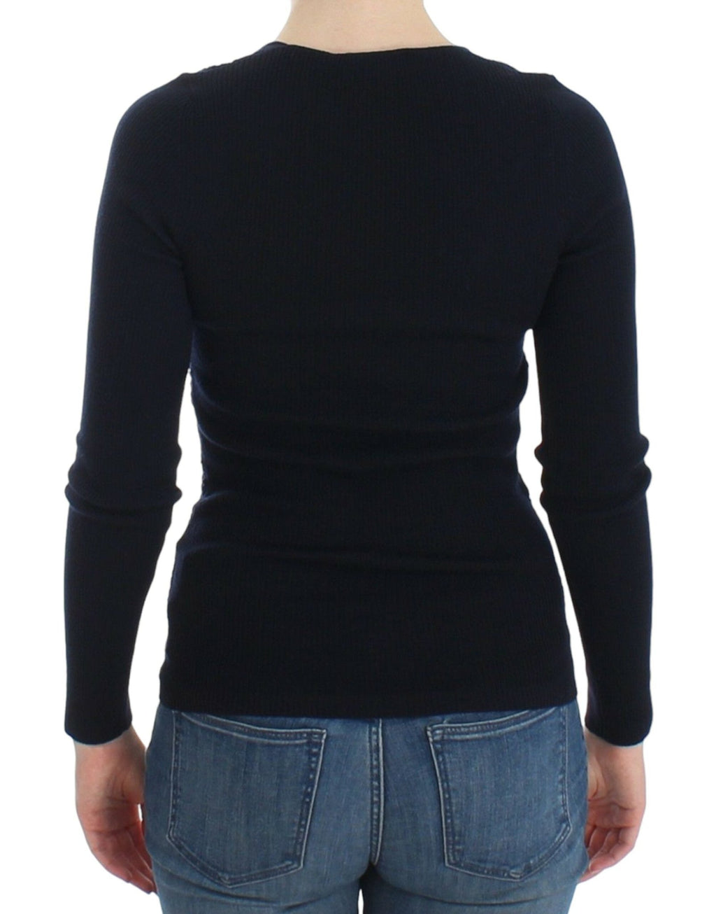 Blue Knitted Wool Stretch Sweater Top - X excelência