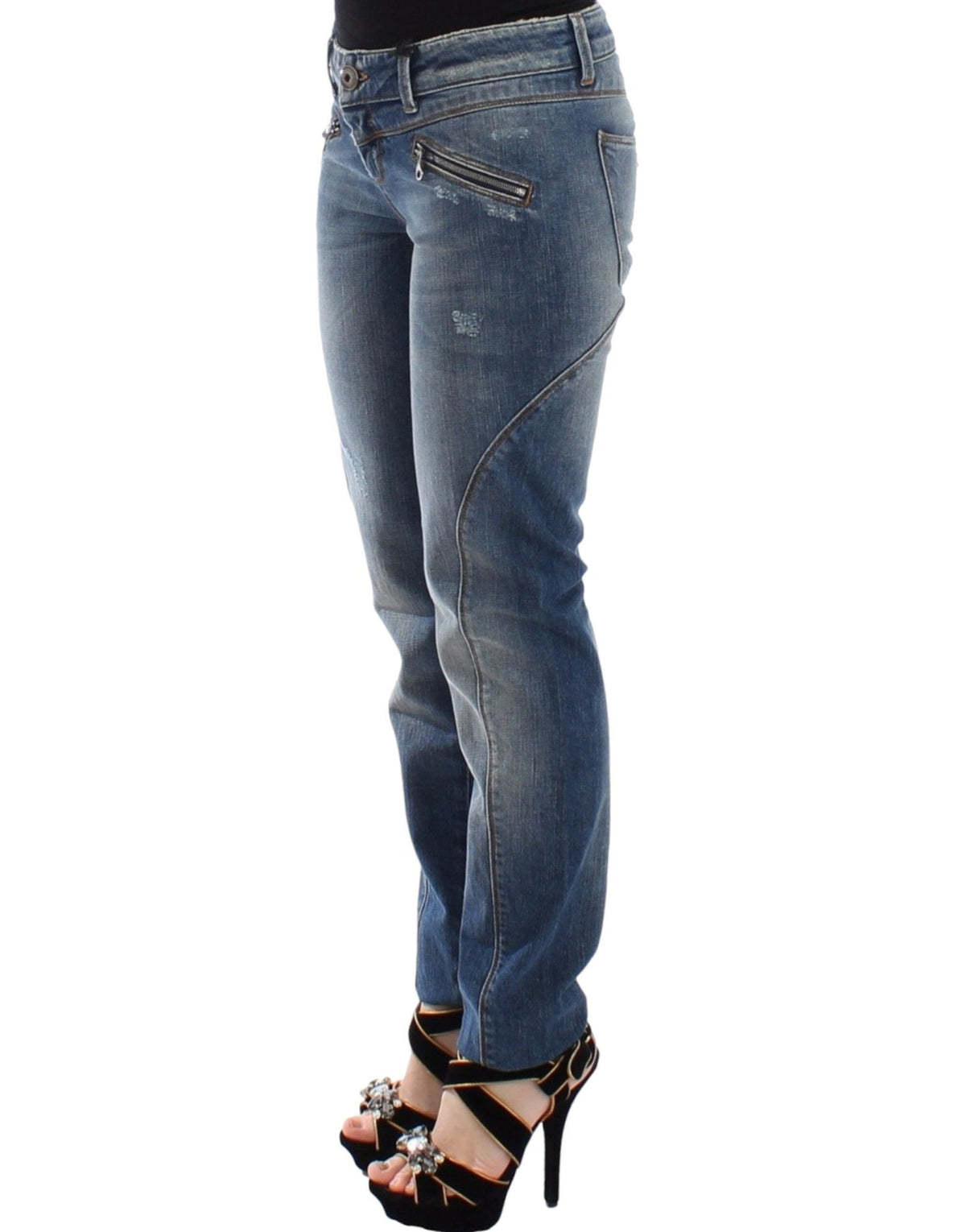 Blue Slim Jeans Denim Pants Straight Stretch - X excelência