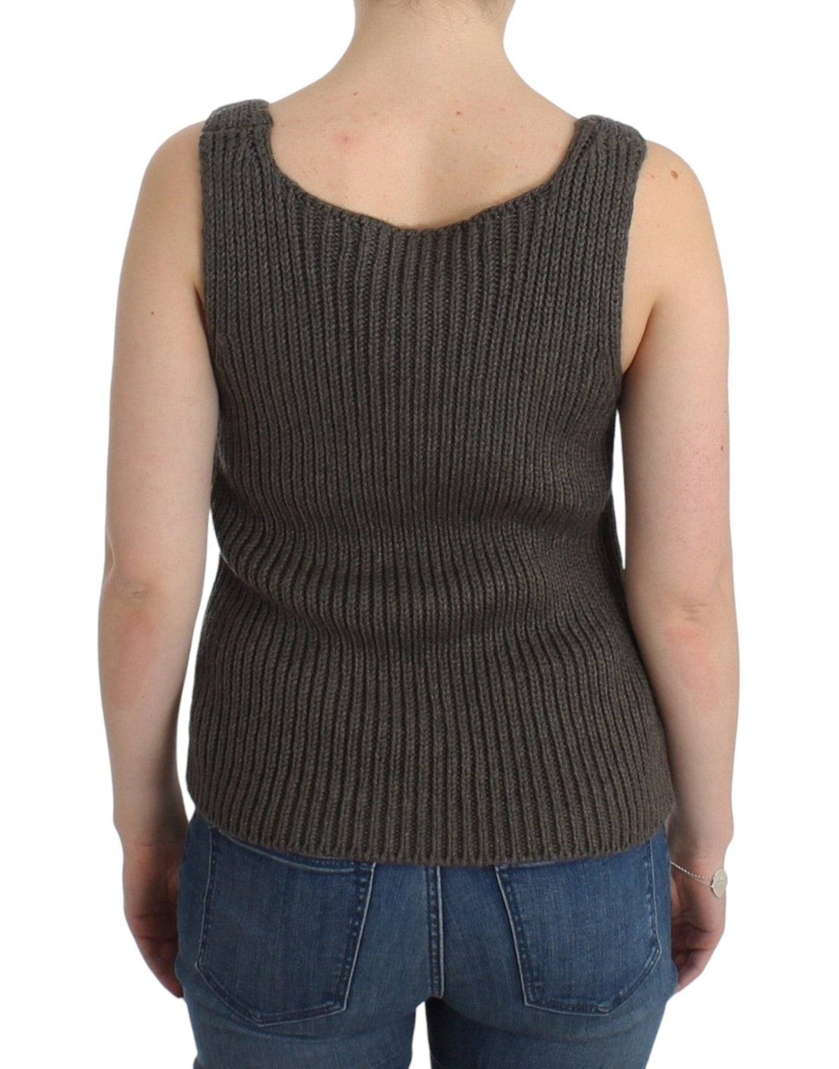 Gray Knit Top Knitted Sweater Merino Wool - X excelência