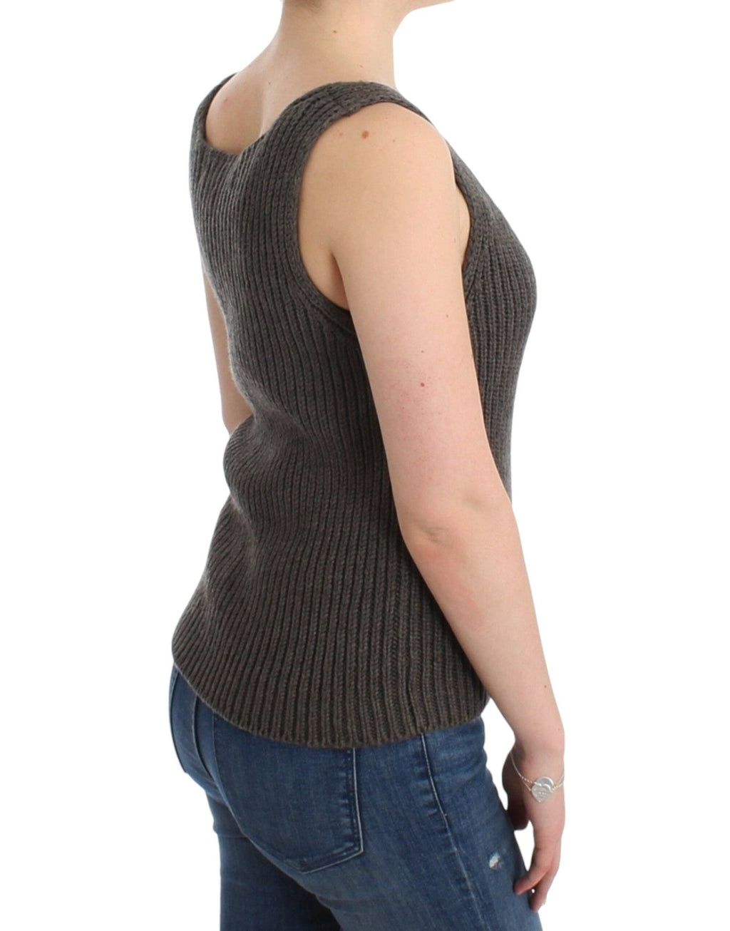 Gray Knit Top Knitted Sweater Merino Wool - X excelência