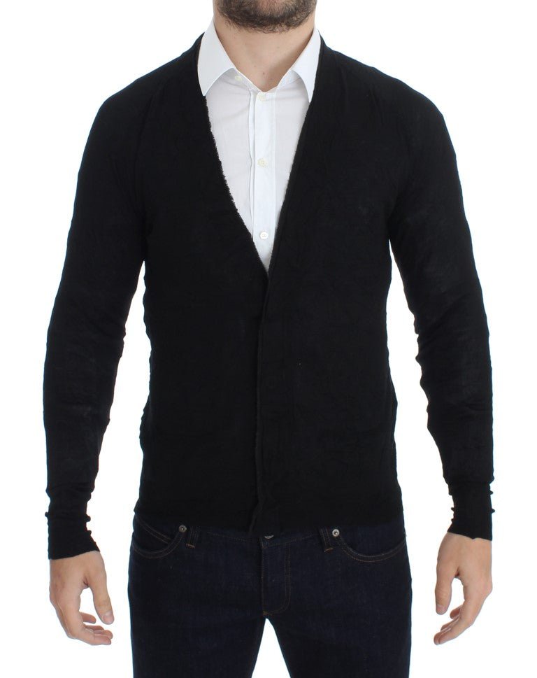 Black Fine Wool Button Cardigan - X excelência
