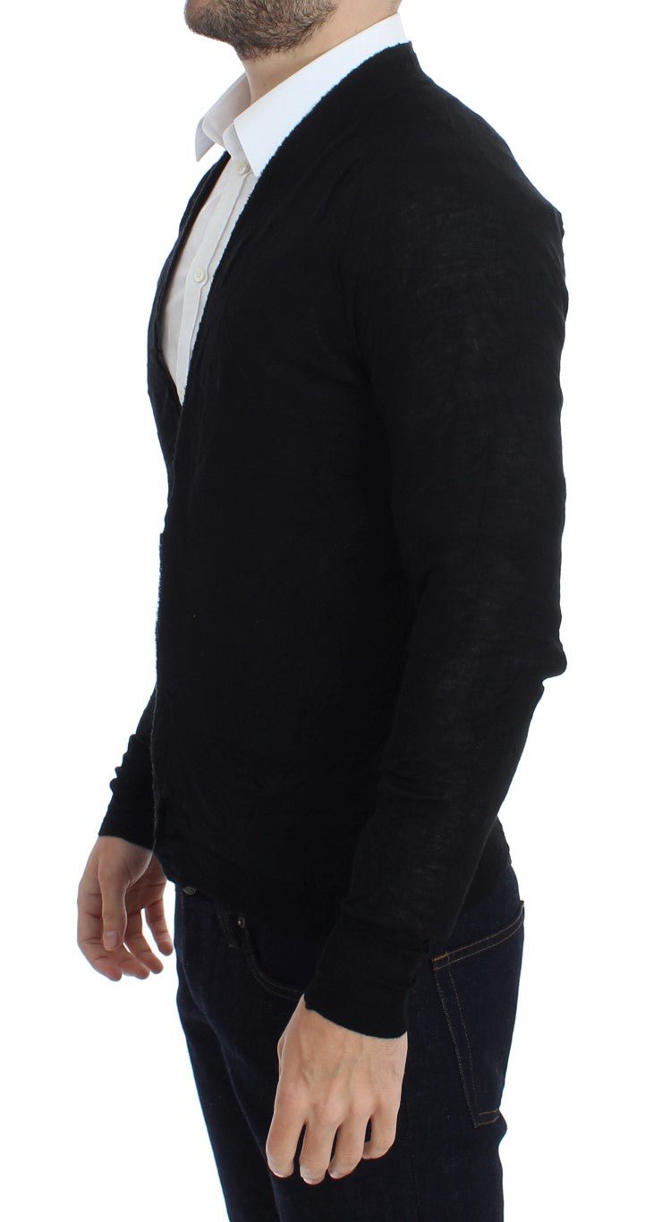 Black Fine Wool Button Cardigan - X excelência