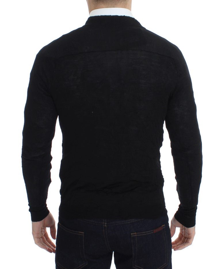 Black Fine Wool Button Cardigan - X excelência
