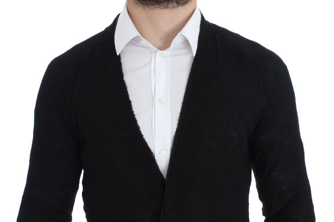 Black Fine Wool Button Cardigan - X excelência