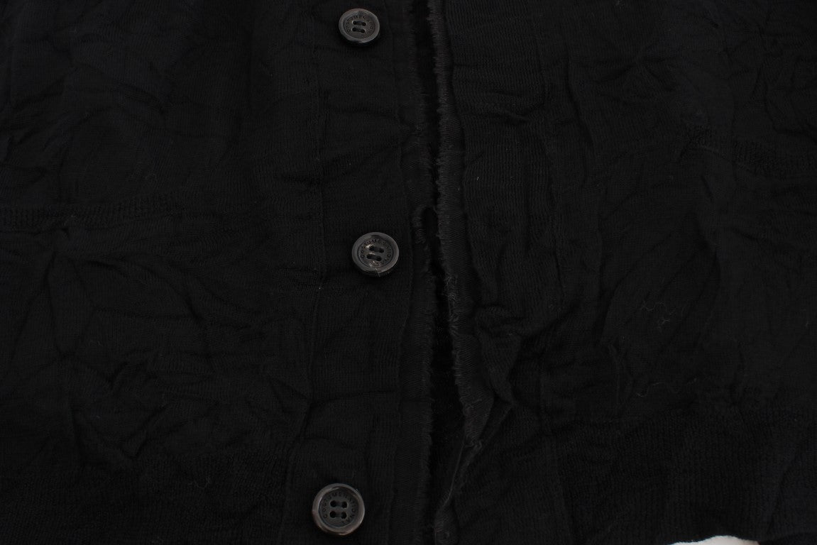 Black Fine Wool Button Cardigan - X excelência