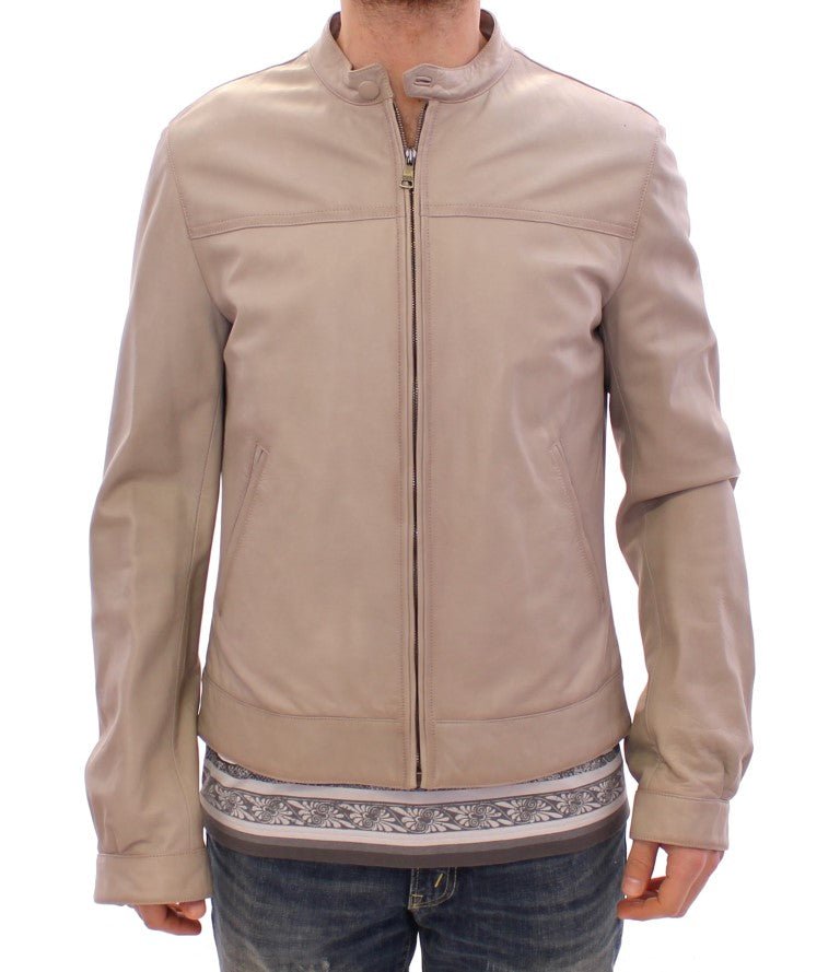 Beige Leather Jacket Biker Coat - X excelência