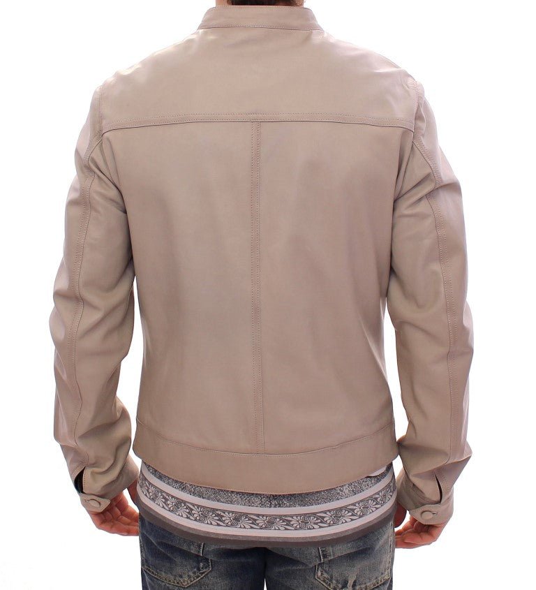 Beige Leather Jacket Biker Coat - X excelência