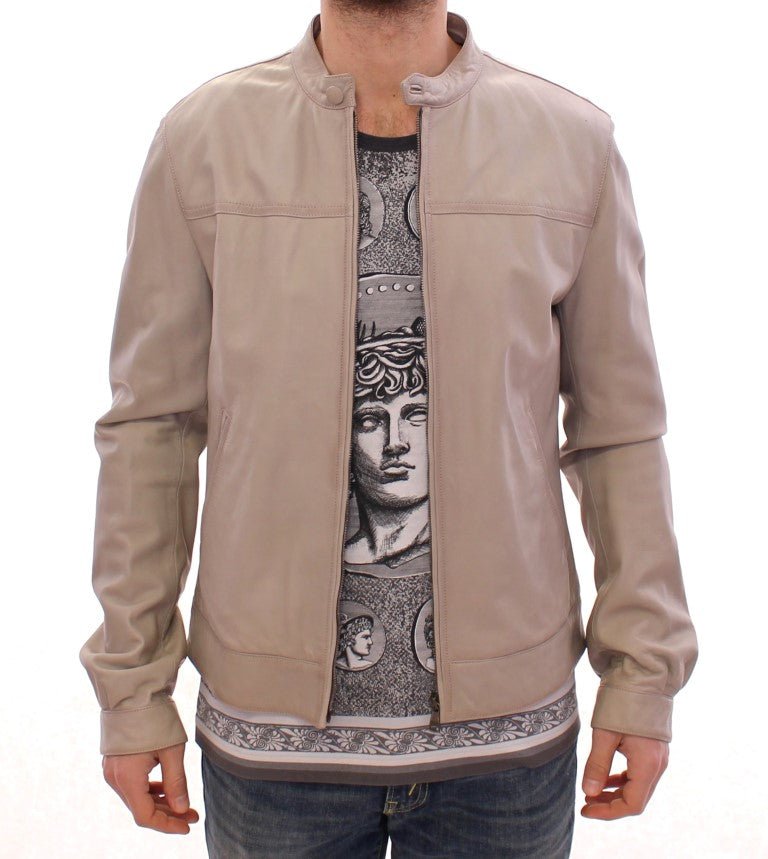 Beige Leather Jacket Biker Coat - X excelência
