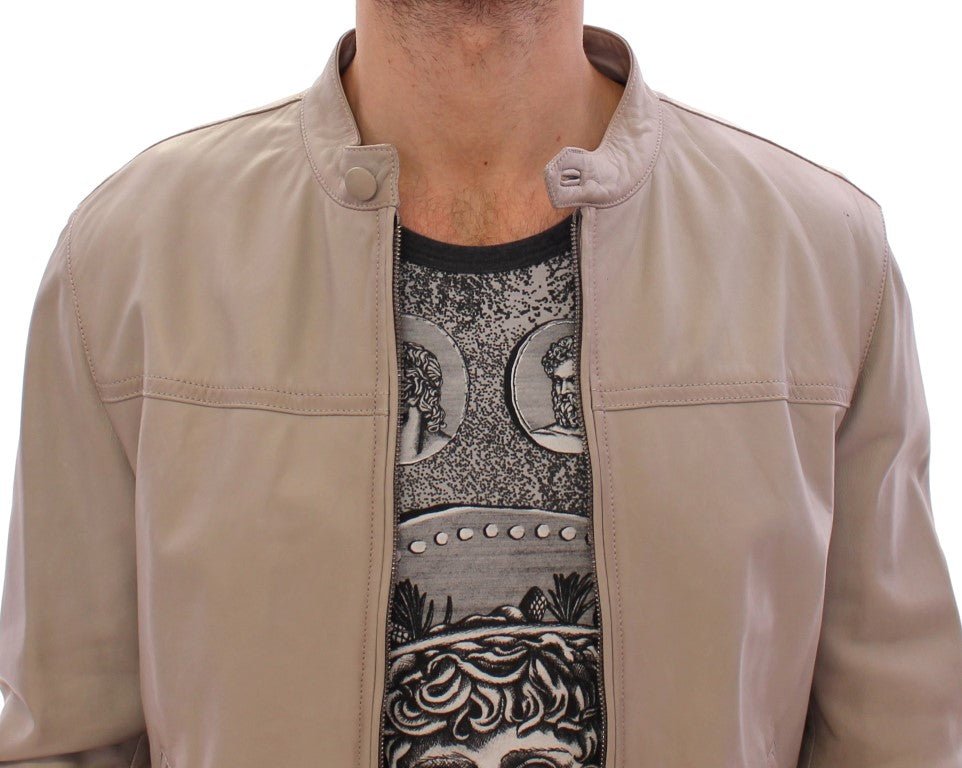 Beige Leather Jacket Biker Coat - X excelência