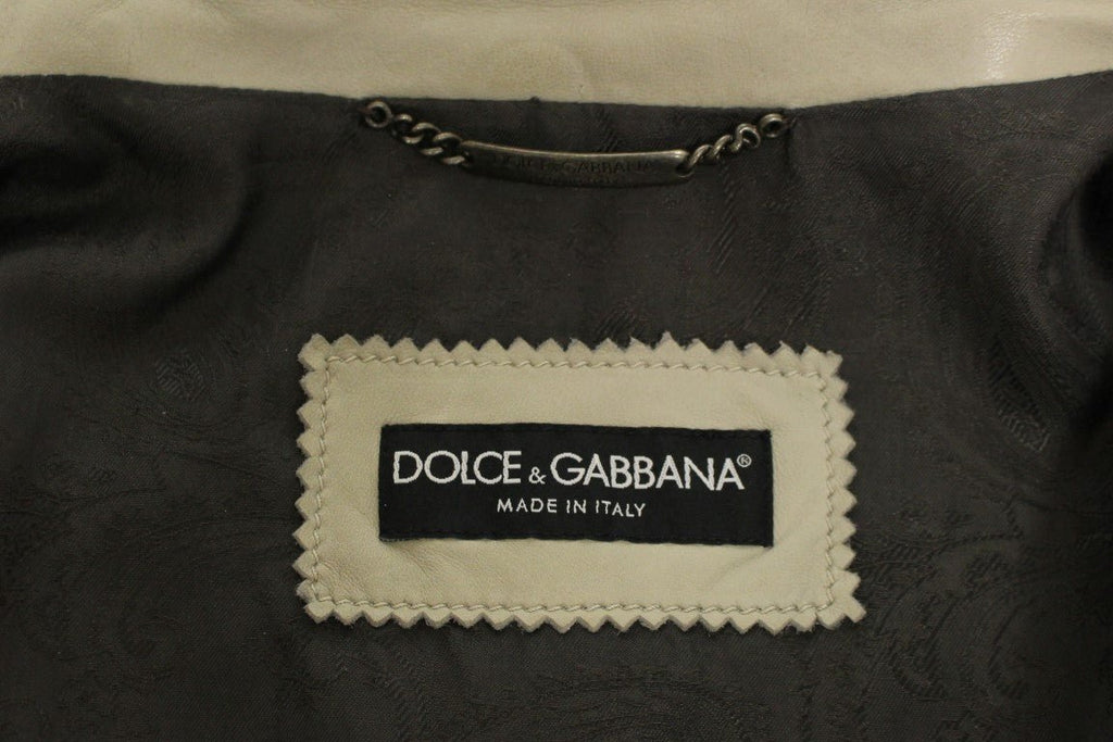 Beige Leather Jacket Biker Coat - X excelência