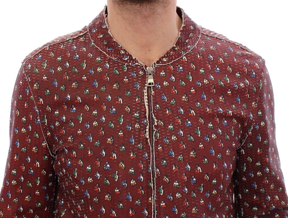 Bordeaux Leather Boxer Print Jacket Coat - X excelência