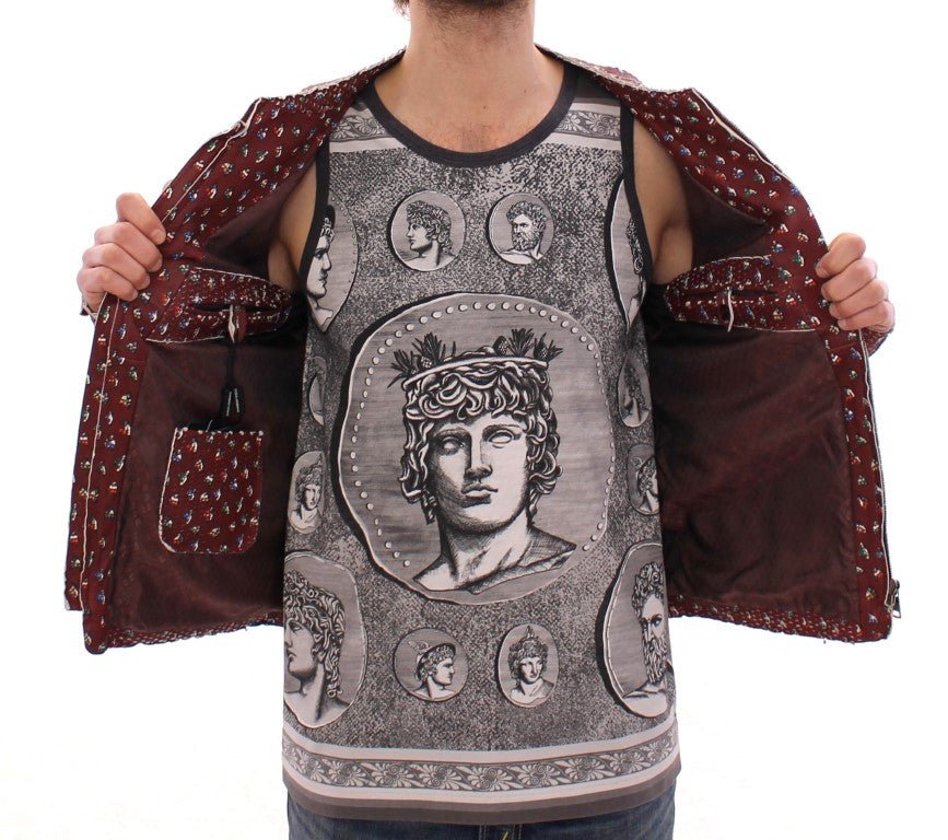 Bordeaux Leather Boxer Print Jacket Coat - X excelência