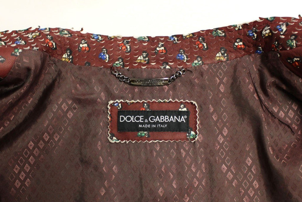 Bordeaux Leather Boxer Print Jacket Coat - X excelência