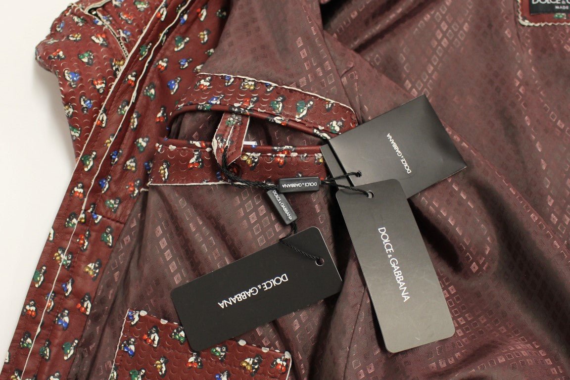 Bordeaux Leather Boxer Print Jacket Coat - X excelência