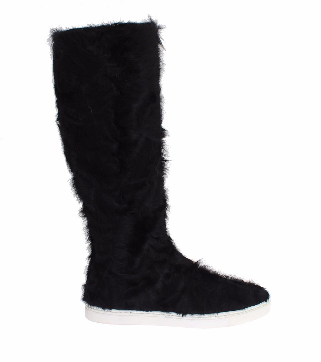 Black Xiangao Lamb Fur Leather Boots - X excelência