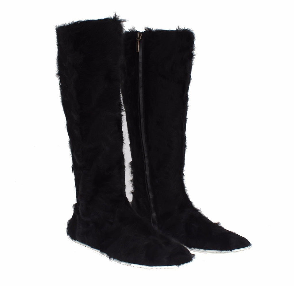 Black Xiangao Lamb Fur Leather Boots - X excelência