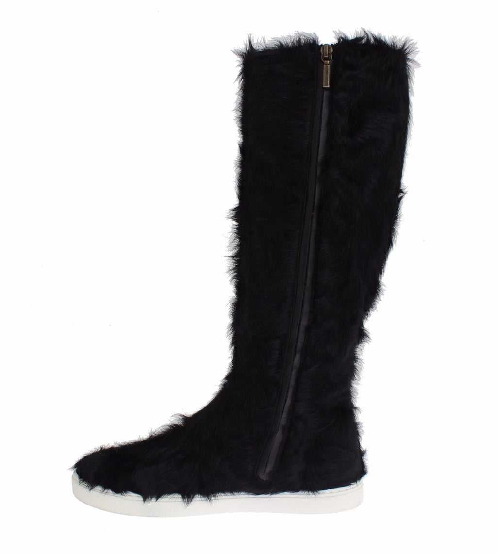 Black Xiangao Lamb Fur Leather Boots - X excelência