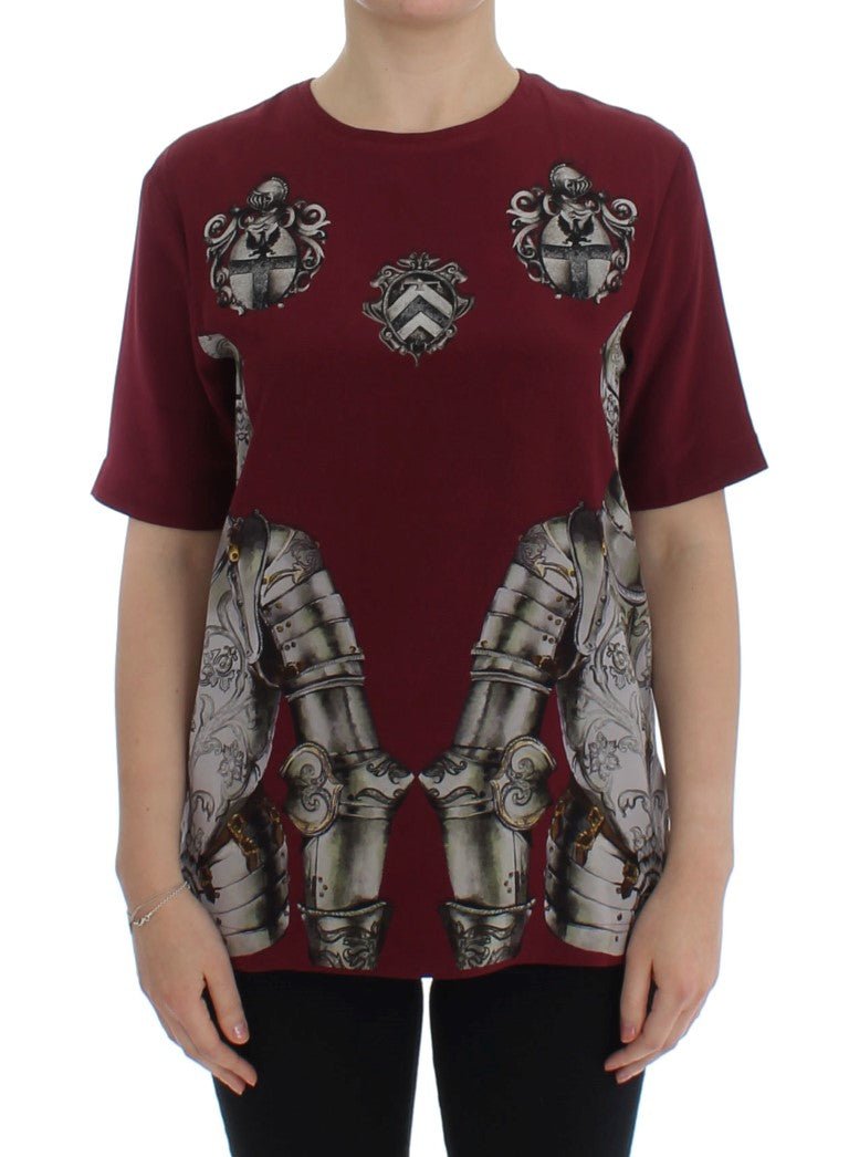 Red Knight Print Silk Blouse T-shirt - X excelência
