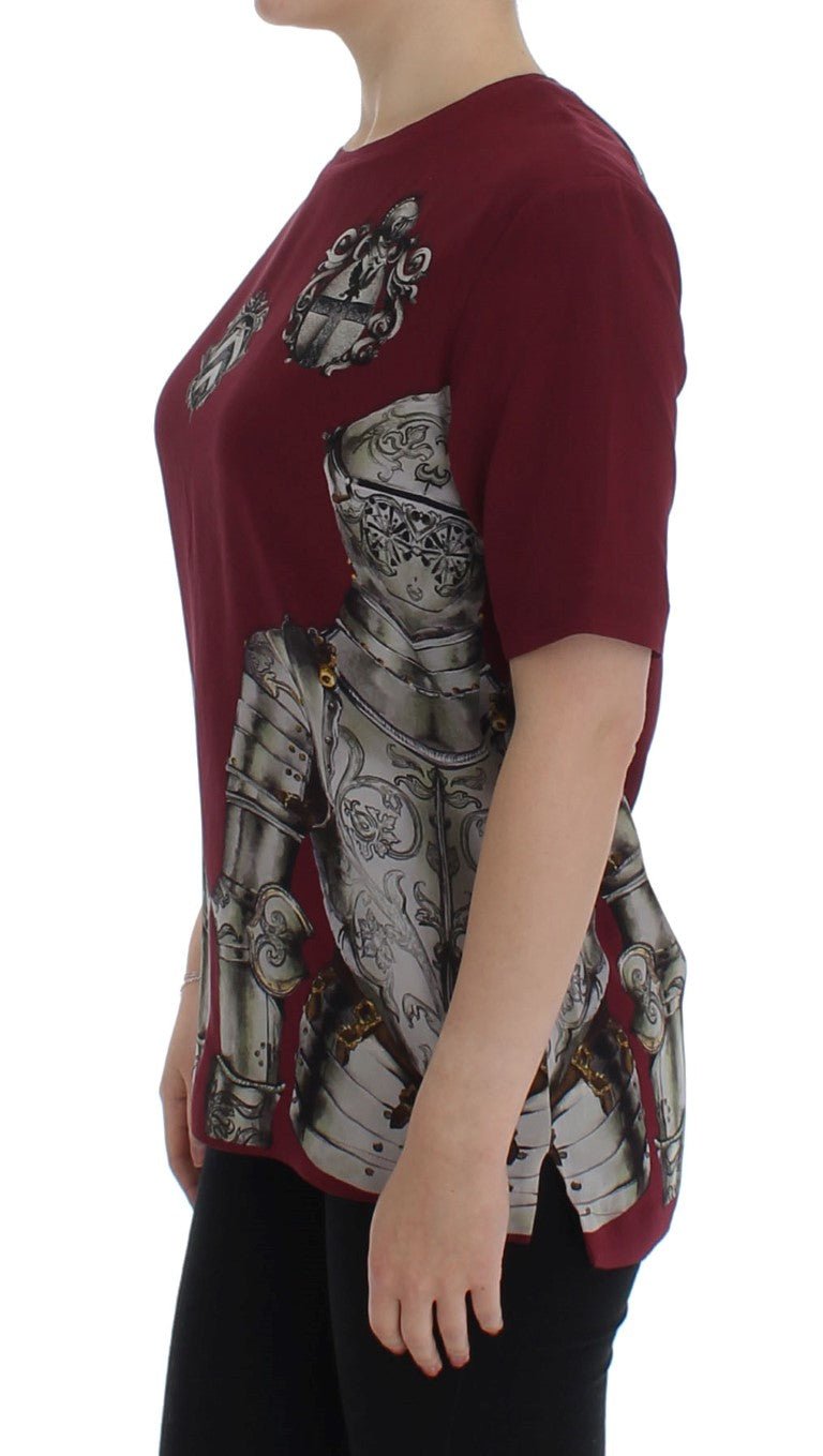 Red Knight Print Silk Blouse T-shirt - X excelência