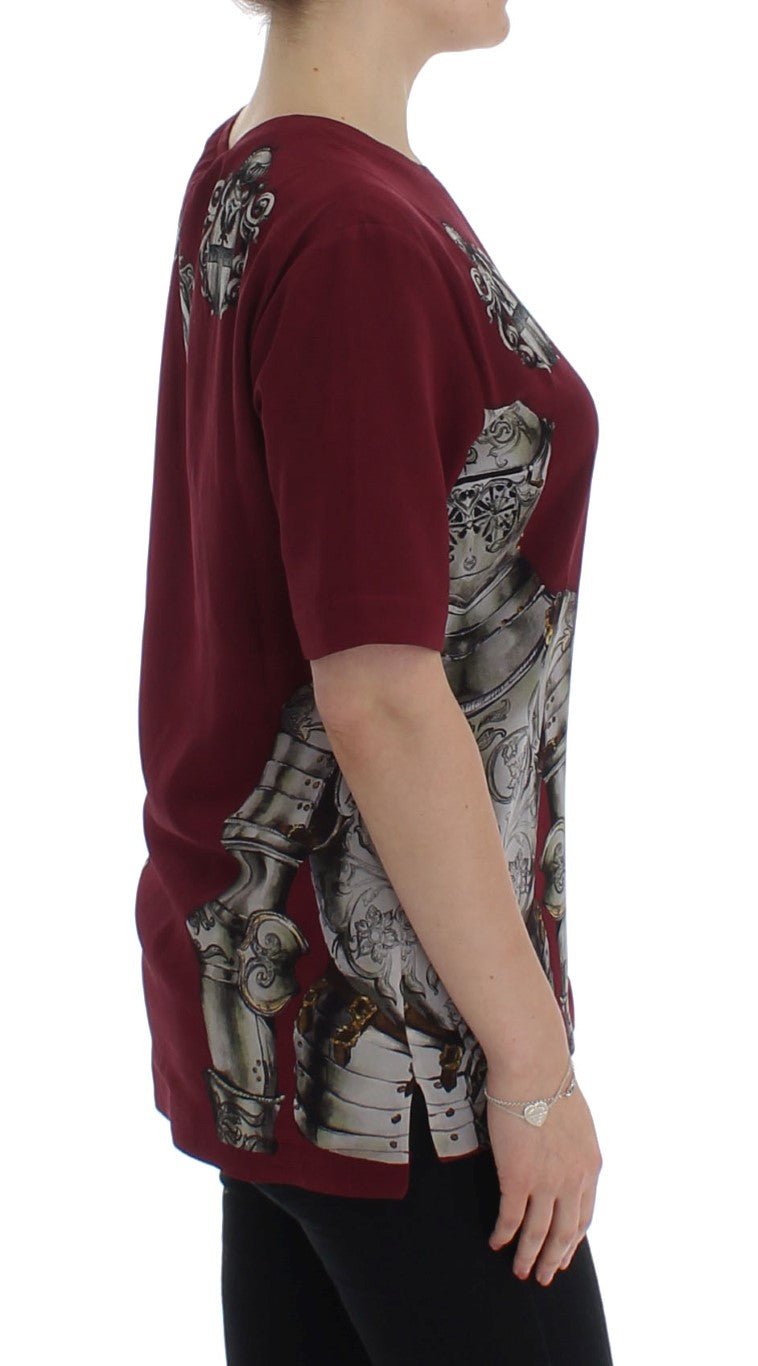 Red Knight Print Silk Blouse T-shirt - X excelência