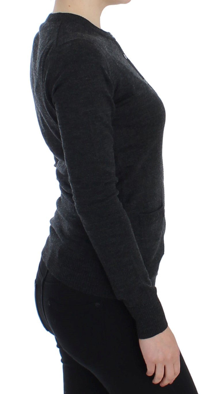 Gray Wool Button Cardigan Sweater - X excelência