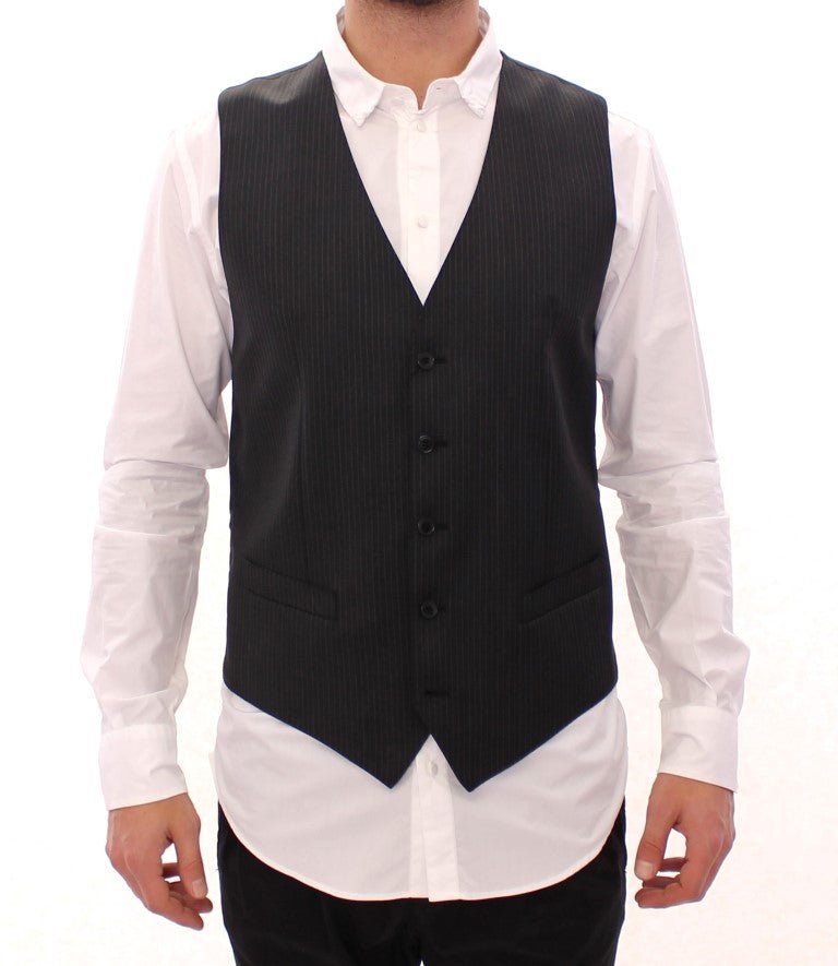 Gray Striped Wool Single Breasted Vest - X excelência