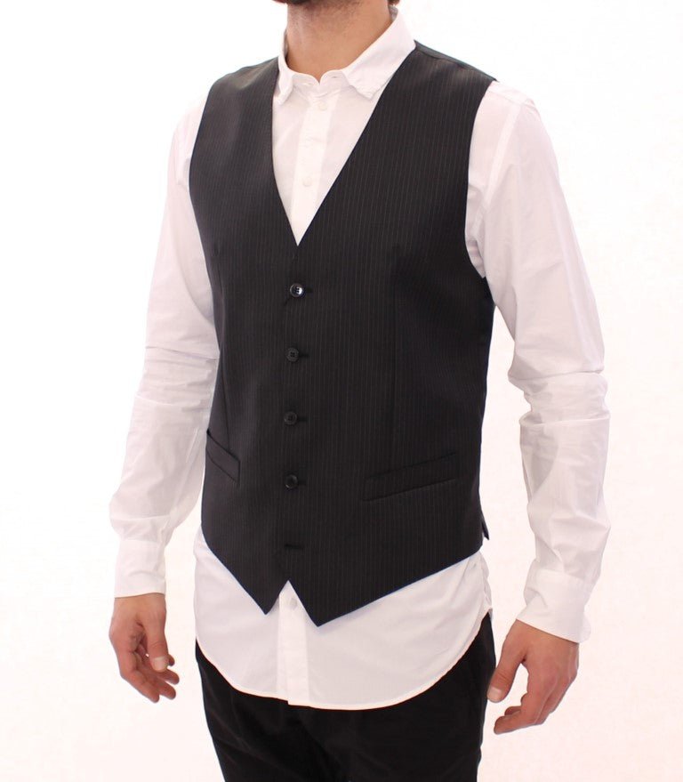 Gray Striped Wool Single Breasted Vest - X excelência