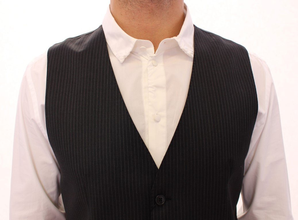 Gray Striped Wool Single Breasted Vest - X excelência