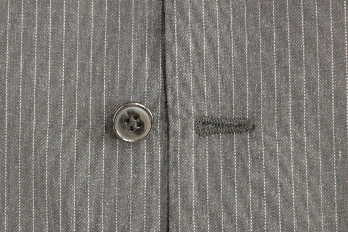 Gray Striped Wool Single Breasted Vest - X excelência