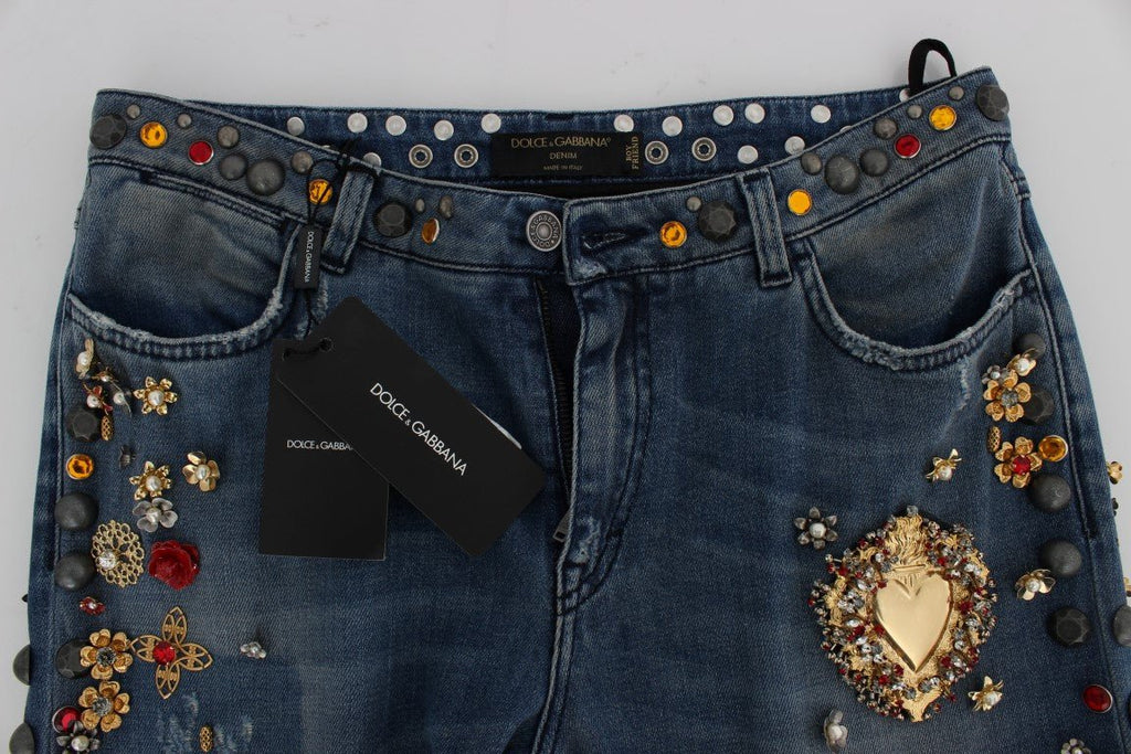 Crystal Roses Heart Embellished Jeans - X excelência