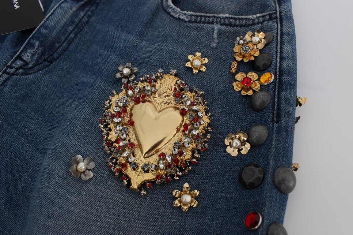Crystal Roses Heart Embellished Jeans - X excelência